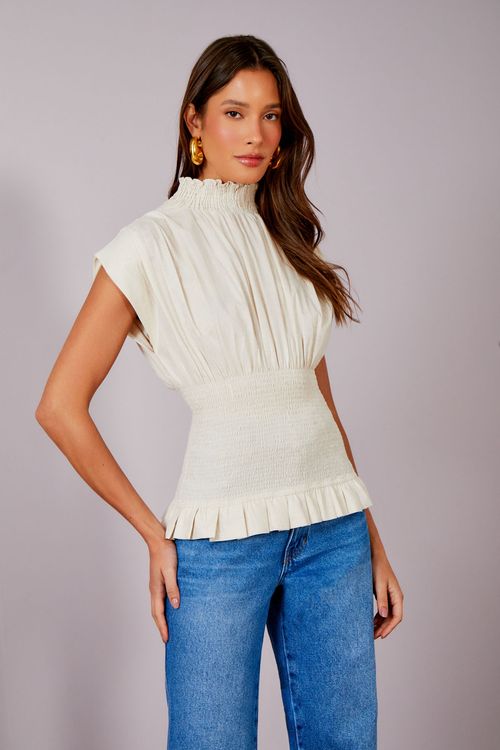 Blusa Tricoline Mescla Lastex - Vanilla