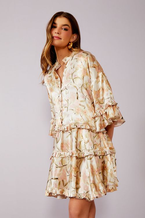 Vestido Babados Estampa Floral Alquimia