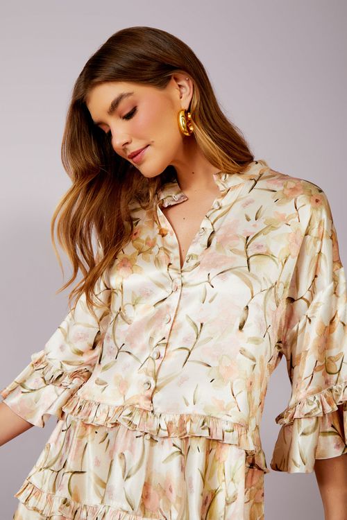 Vestido Babados Estampa Floral Alquimia