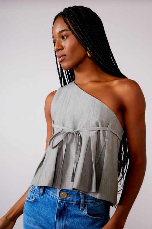 Blusa Alfaiataria Mescla Um Ombro - Grey
