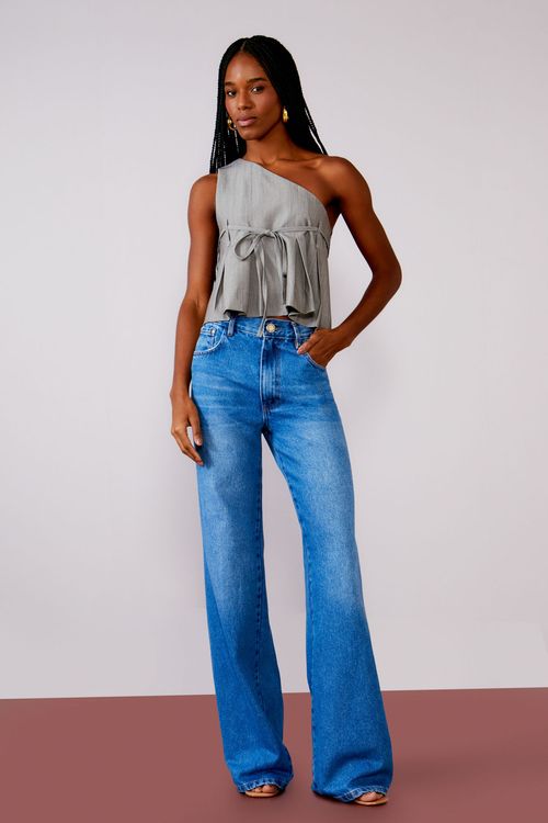 Blusa Alfaiataria Mescla Um Ombro - Grey