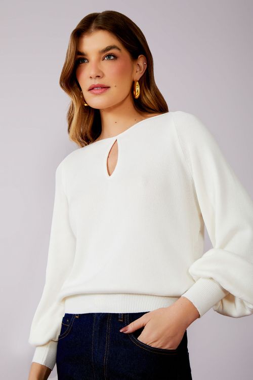 Blusa Tricot Decote Gota - Off White