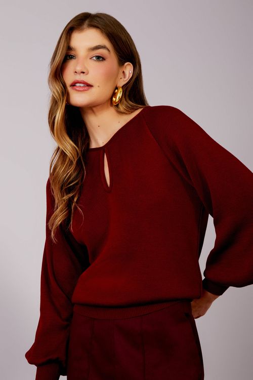 Blusa Tricot Decote Gota - Merlot