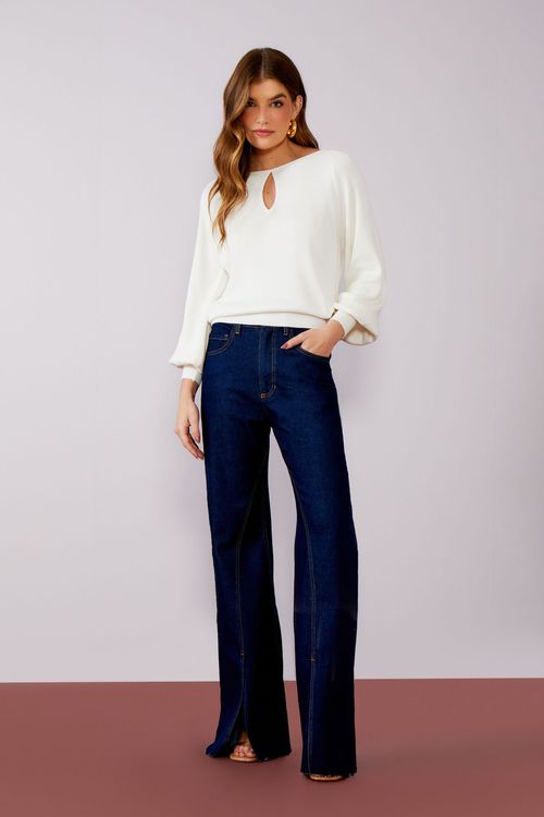 Blusa Tricot Decote Gota - Off White