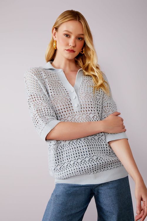 Blusão Polo Tricot Rendada - Grey