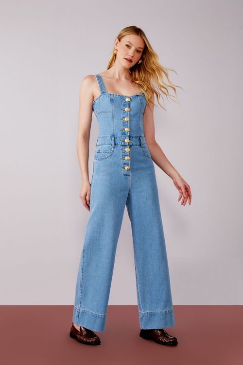 Macacão Jeans Botões Lion - Jeans Claro