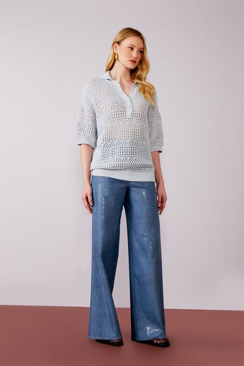 Blusão Polo Tricot Rendada - Grey