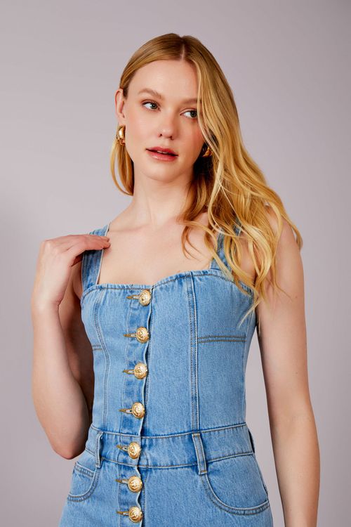 Macacão Jeans Botões Lion - Jeans Claro