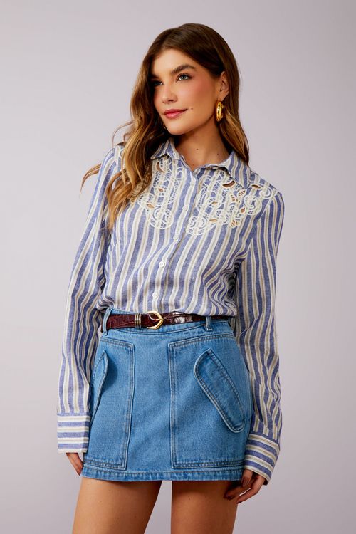 Short Saia Jeans Lapela - Jeans Claro