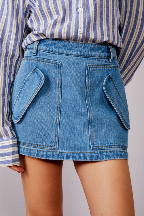 Short Saia Jeans Lapela