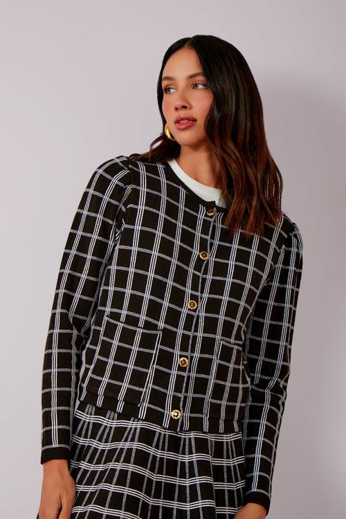 Casaco Jacquard Madras - Preto