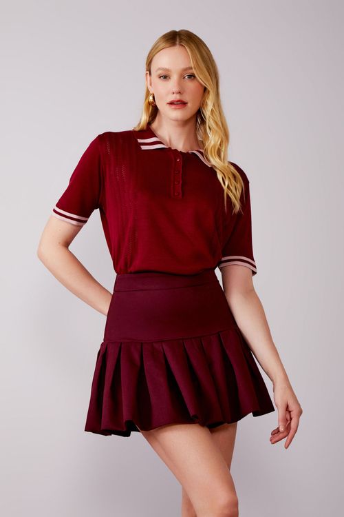 Blusa Tricot Polo Pontilhado - Merlot