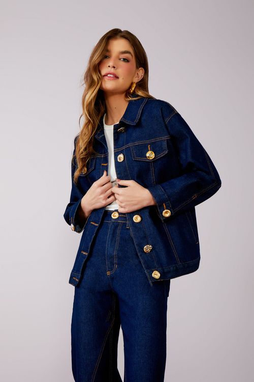 Jaqueta Blue Jeans Botões Sortidos - Jeans Escuro