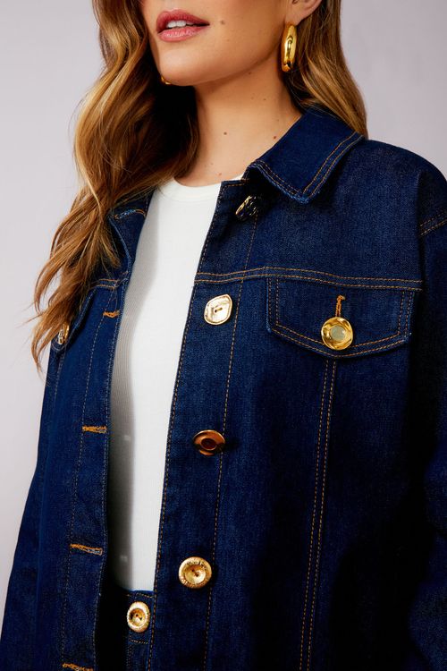 Jaqueta Blue Jeans Botões Sortidos - Jeans Escuro