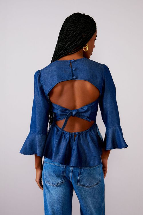 Blusa Liocel Bordado Arabesco - Jeans Escuro