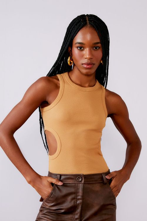 Blusa Rib Cutout - Cocoa