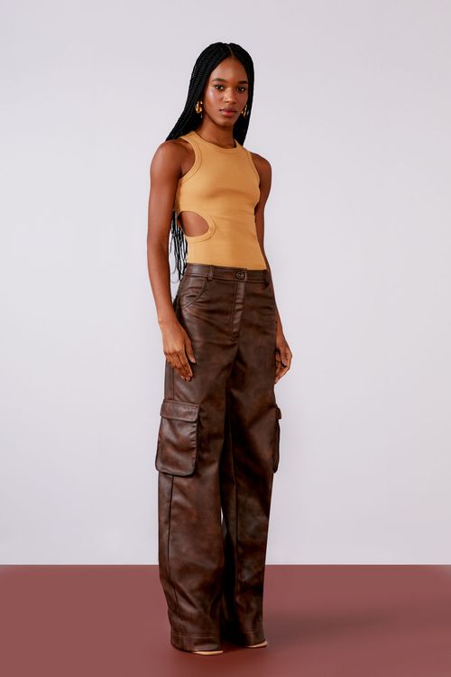Blusa Rib Cutout - Cocoa