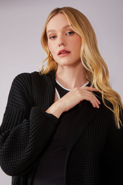Casaco Tricot Brisa Capuz - Preto