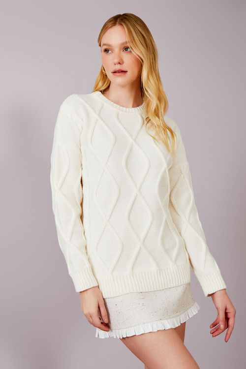Casaco Tricot Mohair Trançado - Off White