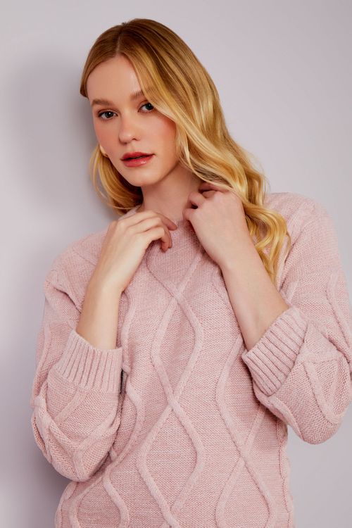 Casaco Tricot Mohair Trançado - Peony