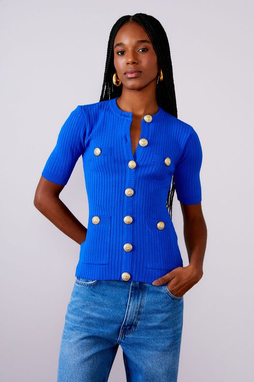 Blusa Tricot Canelada Botões Lion - Galactic
