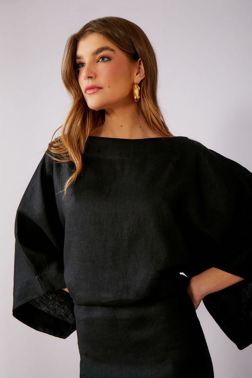 Vestido Linho Origami - Preto
