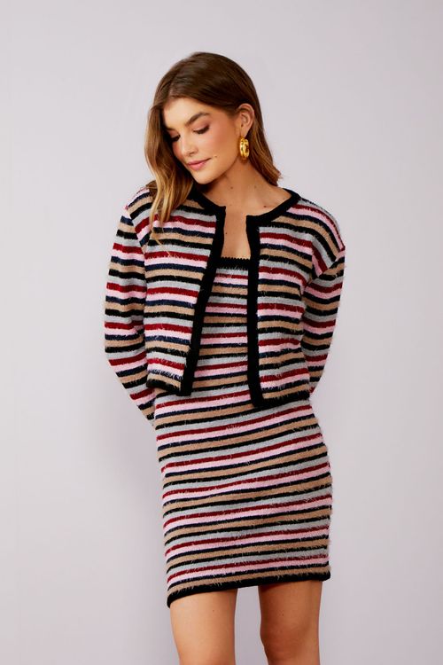 Conjunto Tricot Mohail Listras - Preto