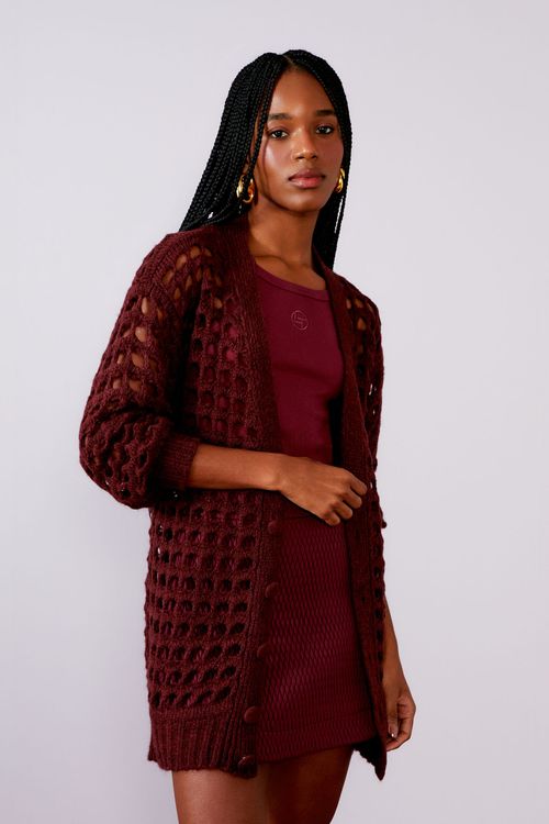 Casaco Tricot Telado Soft - Merlot