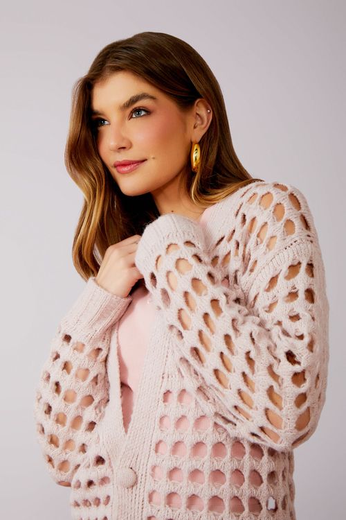 Casaco Tricot Telado Soft - Peony