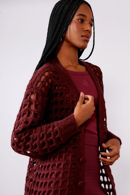 Casaco Tricot Telado Soft - Merlot