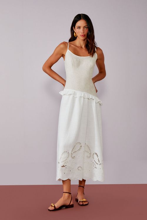 Vestido Mix Flame Bordado - Off White