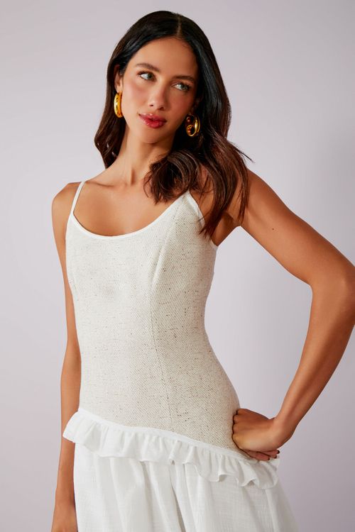 Vestido Mix Flame Bordado - Off White