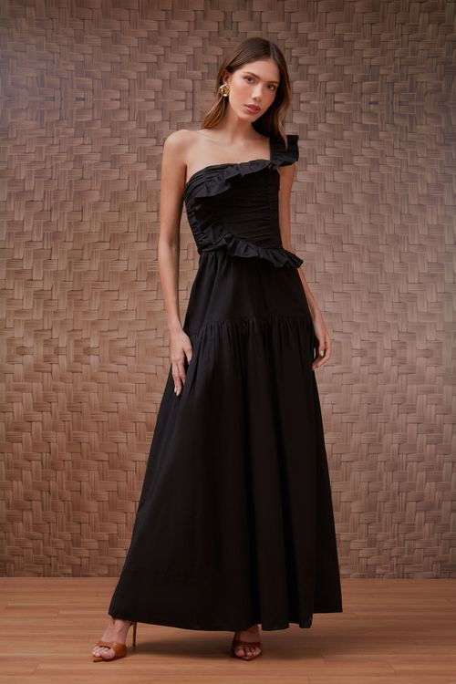 Vestido Cotton Babado Drapeado