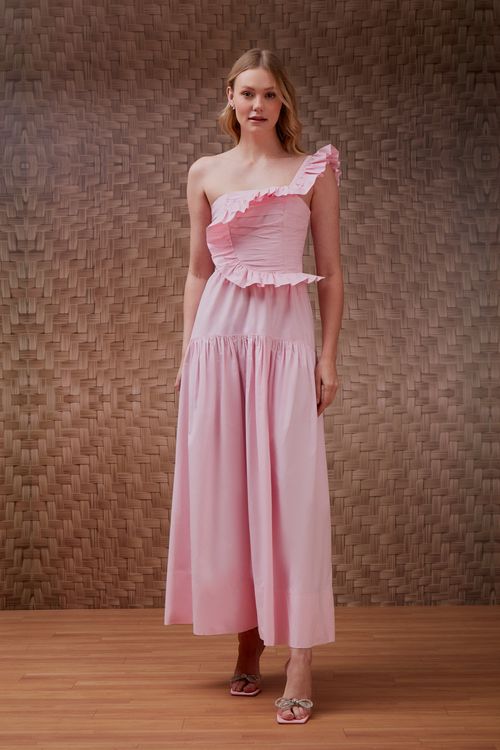 Vestido Cotton Babado Drapeado