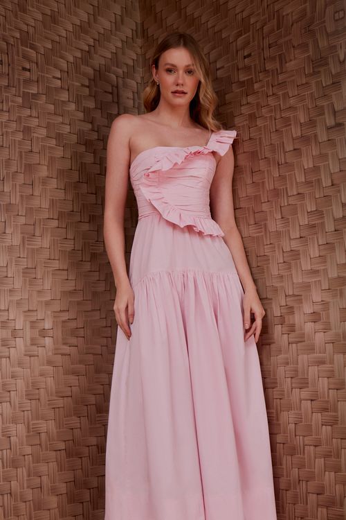 Vestido Cotton Babado Drapeado