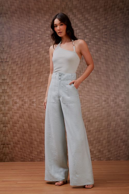 Calça Visco Trench Recorte Bolso