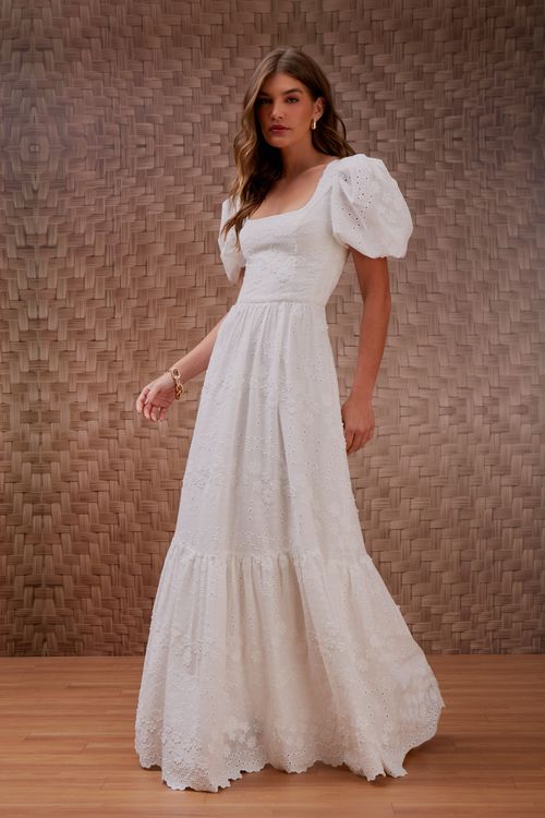 Vestido Laise Floral Manga Bufante
