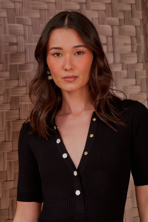 Body Trico Polo Botões Marmorizado