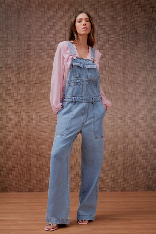 Macacão Jardineira Jeans Utilitário