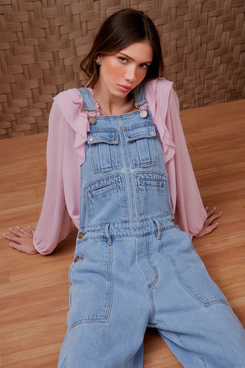 Macacão Jardineira Jeans Utilitário