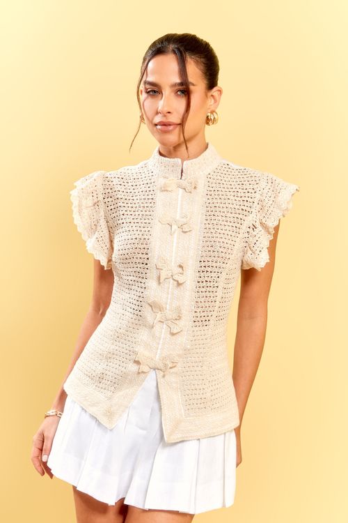 BLUSA LINHO LAÇOS CROCHET