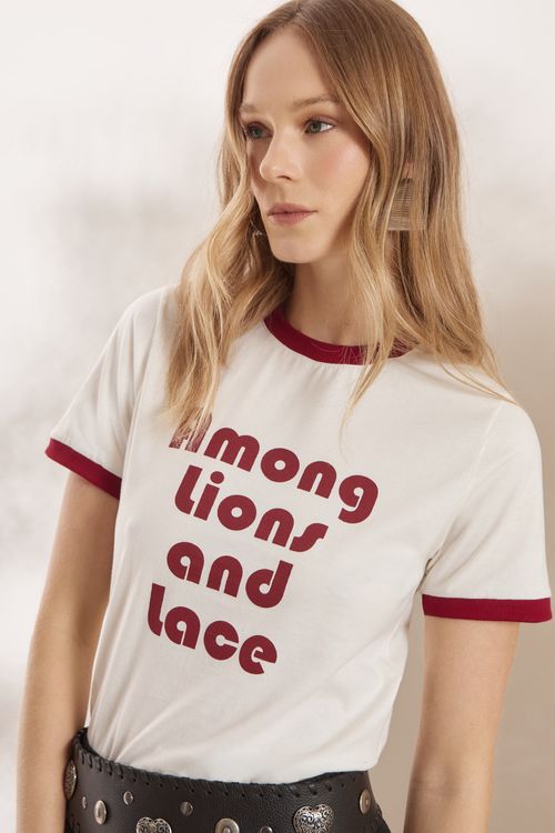 T SHIRT SILK BICOLOR LIONS AND LACE