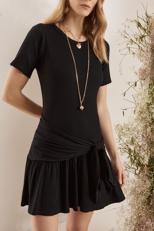 VESTIDO CANELADO NAECOCEL FAIXA